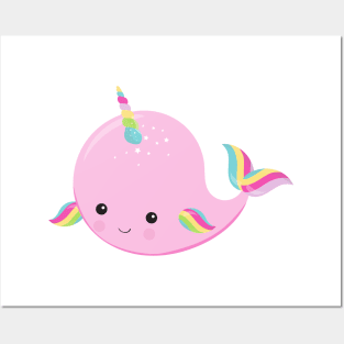 Unicorn Whale, Baby Whale, Cute Whale, Pink Whale Posters and Art